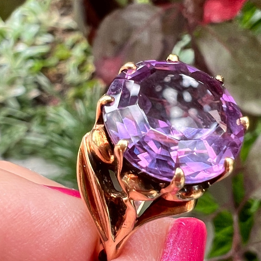 VINTAGE KIMBERLY 10K GOLD SYNTHETIC ALEXANDRITE COLOR CHANG PURPLE SAPPHIRE RING